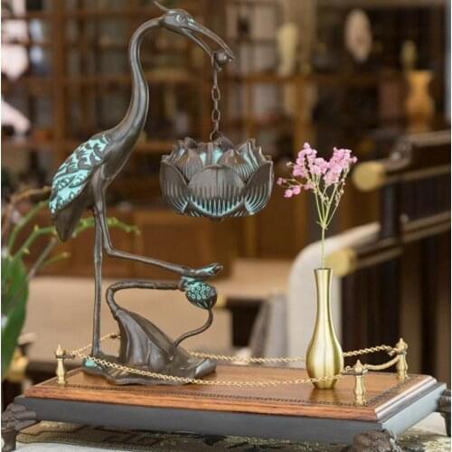 Crane Zinc Alloy Hanging Backflow Incense Burner With 20 Pcs Cones Ornaments Lotus Incense Stick Holder Zen Desktop Ornaments
