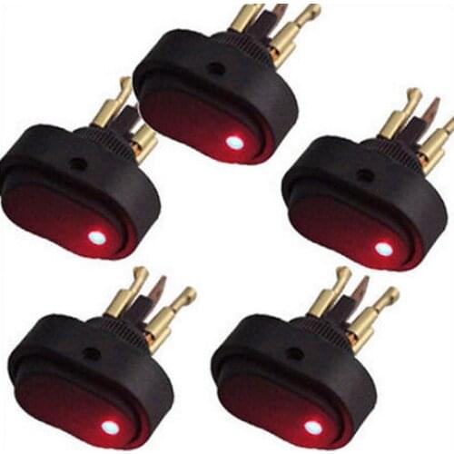 5 pcs Red LED Light 12V 30Amp 30A Car Boat Auto Rocker SPST Toggle Switch VEQ16 P30