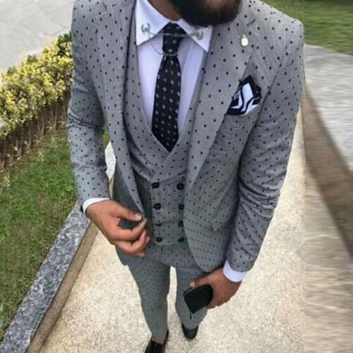 Mens Suits Wave Point 3 Pieces Men Dress Suits Casual Commuter Office Business Suits For Wedding(Blazer+Vest+Pants)