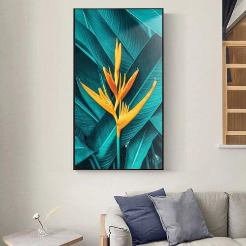 Nordic Green Leaf Yellow Flower Canvas Painting Modern Art Posters and Print Cuadros Wall Art Picture for Living Room Home Decor