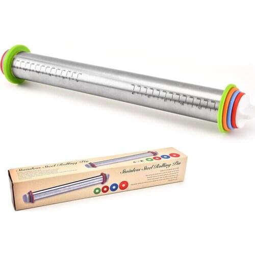 Stainless Steel ABS Flour Stick Adjustable Thickness Non-stick Rolling Pins Rolling Stick Baking Tool Kneading Dough with Box
