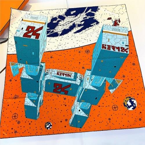 2021 New 90cm Handmade Curled Twill Silk Square Scarf Luxury Brand Hijab Scarf Women Bandana Design Foulard Head Scarves Shawl