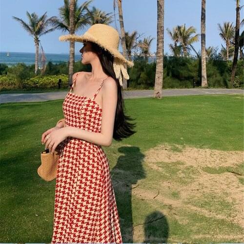 2021 New Gentle Style Simple Dress Women Retro Sling Skirt plaid dresses harajuku dress vintage Large size sexy dress women