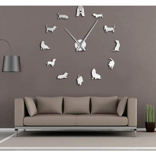 Adorable Different Dog Breeds Large Wall Art Home Decor Kennel Clubs Wall Clock DIY Giant Living Room Clock Dog Pet Owners Gift