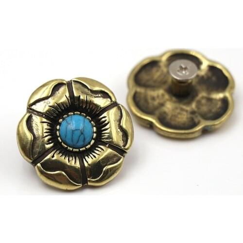 Solid Brass turquoise bean flower buckle conchos with screw stud for belt shoe clothes leather decoration diy craft accessories