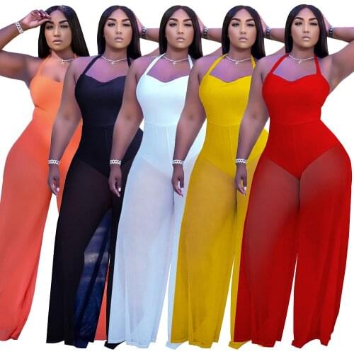 Solid Color Double-sided Material Stitching Strap Style Neck Hanging Large Womens Loose Street Clothing Daily Wear Jumpsuit