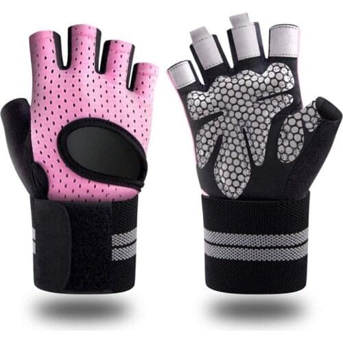 Half Finger Gym Fitness Gloves with Wrist Wrap Support for Women Men Weight Lifting Crossfit Workout Hand Palm Protector