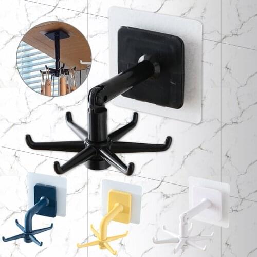 360 Rotate Hook On The Wall Organizer Closet Vertical Bending For Kitchen Cupboard Shelf Ties Bag Kitchen Tools And Gadgets