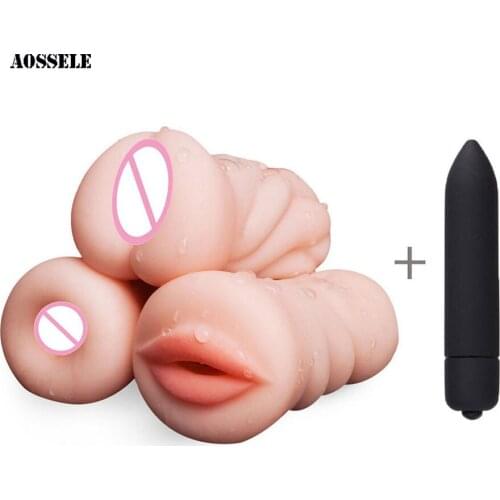 Realistic Vagina Mouth Anal Male Masturbator Oral Tongue Artificial Ass Pussy Pocket Vibrator Sex Toys For Men Adults Erotic Toy