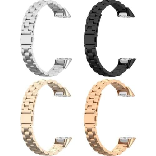 Stainless Steel 3 Row Beads Watch Band Strap Belt Moderate Softness Comfortable to Wear for Samsung Galaxy Fit SM-R370