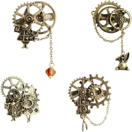 Retro Ancient Bronze OX Rabbit Industrial Gears Steampunk Pin Brooches