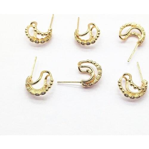 New arrival!14x12mm 20pcs Plating Real gold Cubic Zirconia Ear Stud for Earrings DIY parts,Jewelry Earrings Findings & Component