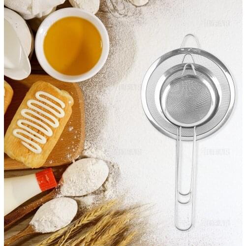 BalleenShiny 3-piece Stainless Steel Hand-held Flour Sieve Sharp Ear Mesh Sieve Household Kitchen Food Grade Filter Colander