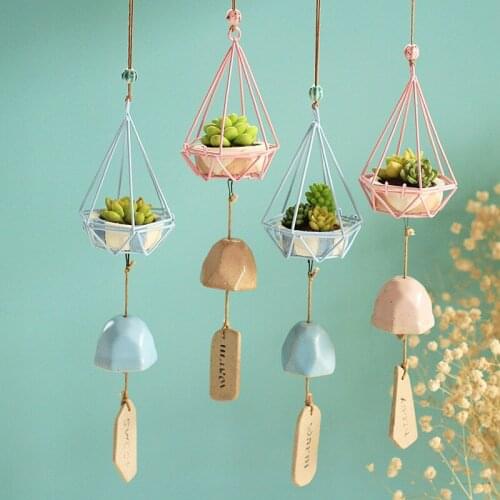 Nordic Japanese forest wind chimes mini succulent vase resin wall hanging crafts bell ornaments home decoration gifts outdoor