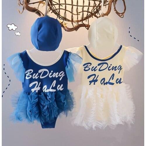 Baby Girls Swimwear One Piece Toddler Kids Swimsuit With Hat Letter Print Children Holiday Beachwear Baby Bathing Suit 0-3Y