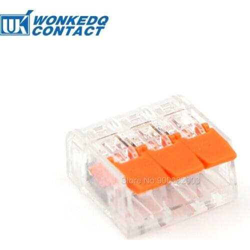 Splice Connector 3Pin 221-413 Spring Lever Wire Cable Plug Wiring Terminal Block Fast Push in Compact Splicing Connectors 10Pcs