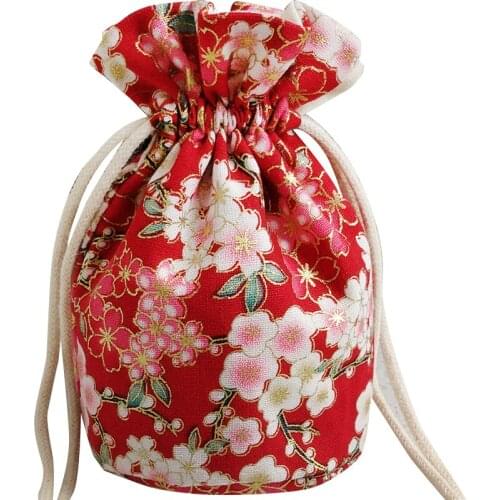 New Cherry blossoms Round Bottom Cloth Bag Chinese Cotton Linen Drawstring Pouch Small Jewelry Gift Bag Reusable Packaging Bags