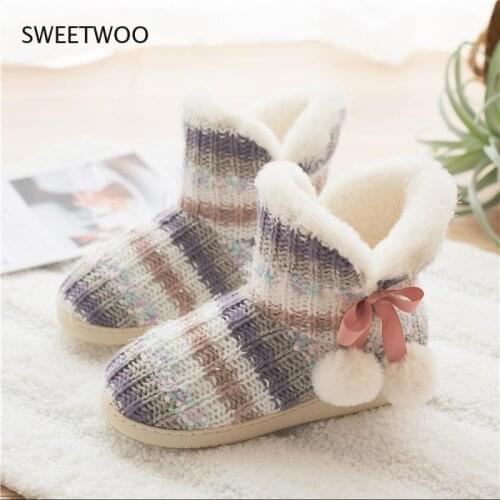 Women Household Slippers Winter Warm Plush Platform Shoes Female Casual Soft Non-slip Indoor Flat Cozy Home Slippers Woman