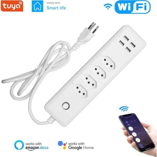 Tuya BR Standard Outlets Plug WiFi Smart Power Strip With 4 Outlets 4USB Ports 1.4m Extension Cord Works With Alexa Google Home