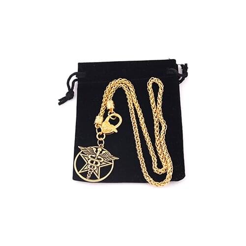 Vintage Caduceus Medical Symbol Pendant Pentagram Healers Wheat Chain Necklace