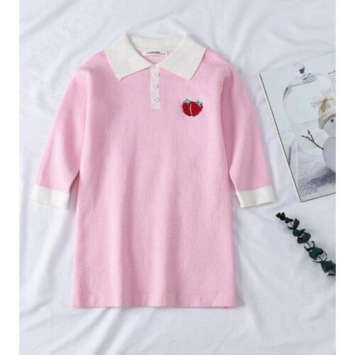 Autumn Winter Girls Wool Knitted Sweater Baby Girl Dress Girls Strawberry Embroidery Lapel Sweater Dress Kids Girl Knit Clothes