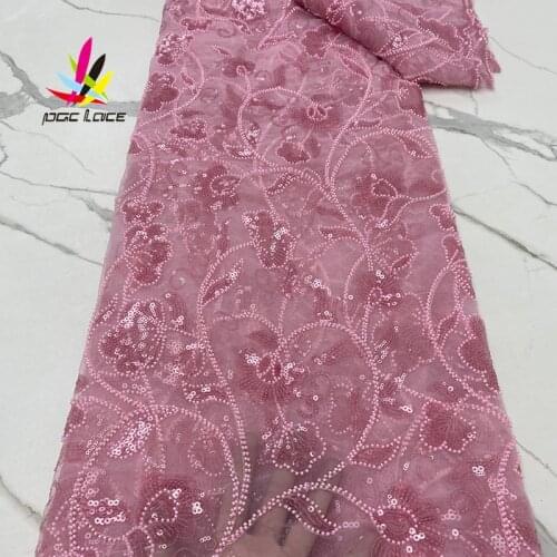 Bead Embroidery Lace Fabric Handmade Beaded 3d Heavy Nigerian 2021 Burgundy Color Wedding High Quality With Sequin