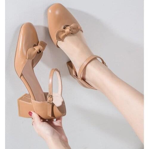 YQBTDL Fashion Square Block Heel Shoes Yellow Black Beige Buckle Mary Jane Knot Party Womens Shoes Heels Summer Pumps Big Size