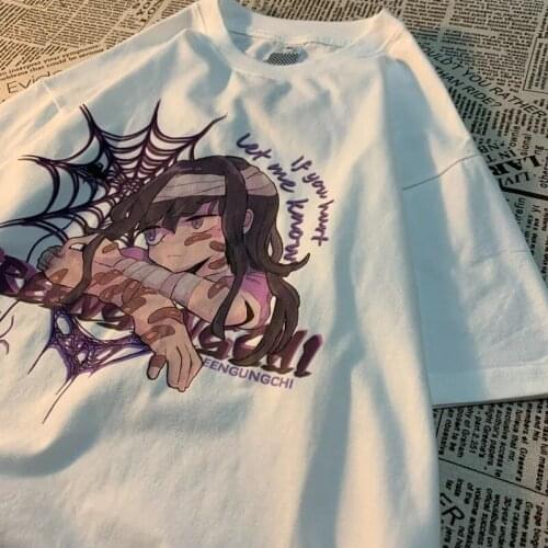 Women T-Shirts Anime Print T Shirt Women Summer Top Gothic Shirts for Women Harajuku Y2k Shirt Streetwear Women Top