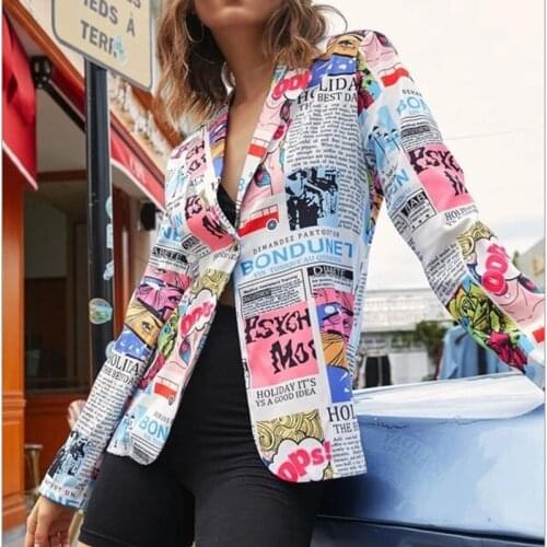 2021 New Women Fashion Printed Blazers Notched Coat Jacket Lady Spring Fall Casual High Street Long Sleeve Suits Top Outwear