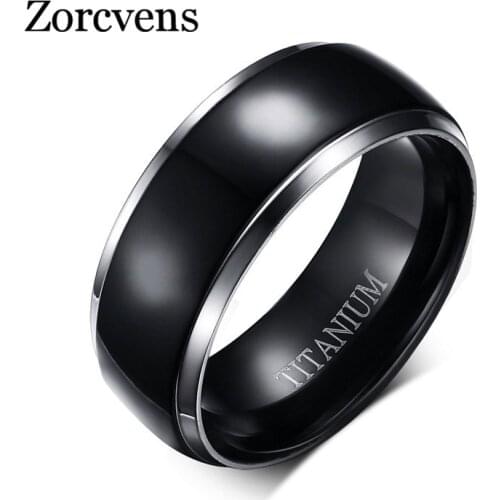 ZORCVENS Men Titanium Rings Black Men Engagement Wedding Rings Jewelry 8mm Wide High Polished Ring High Quality 100% Titanium