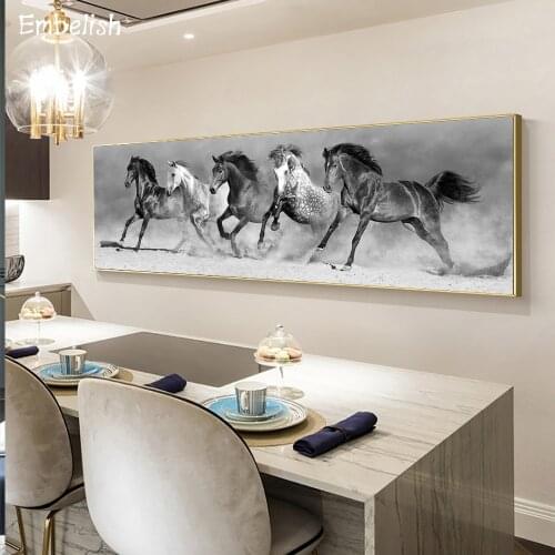 1 Pieces Large Size Black And White Runing Horses Animals Wall Pictures For Living Room Home Decor Posters HD Canvas Paintings