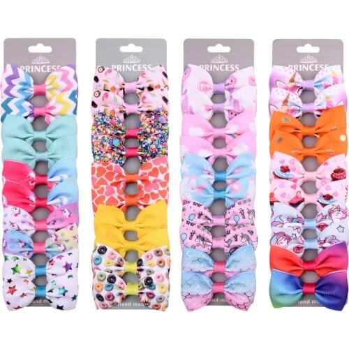 10pcs/set 2.75" Handmade Print Unicorn Rainbow Hair Bows With Clips For Kids Girls Hairgrips Headwear Hair Accessories