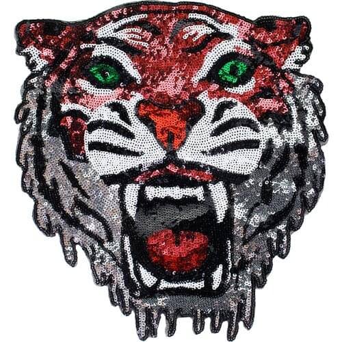 10pieces New Brand Sequin Tiger Head Applique Paillette Embroidery Patches for T-shirt Jacket Garment Sewing Supplies TH1197