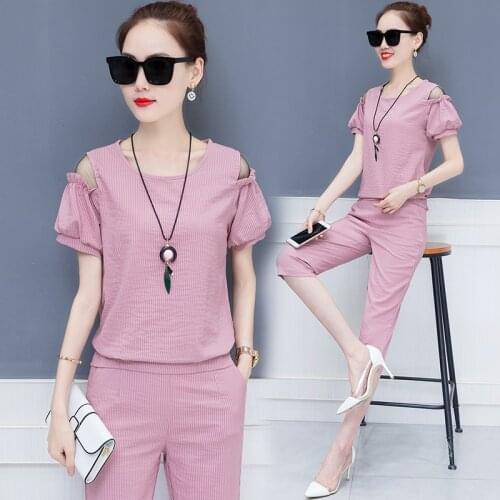 2021 Summer Fashion Chiffon Two-piece Suit Set Womens Temperament Slim Sporting 2 Piece Sets Summer Clothes For Women Tracksuit