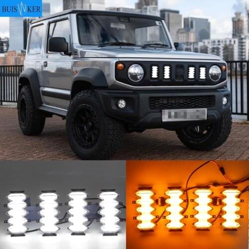4PCS LED Front Grille Upgrade Lamps Daytime Running Light For Suzuki Jimny 2019 2020 2021 DRL Yellow turn signal