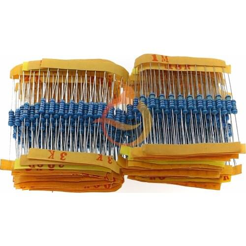 500pcs/lot 1/2W 0.5W 1% Metal Film Resistors 50 Values 1.2Ω~1MΩ Assorted Kit