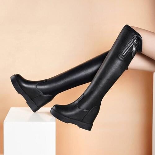 Platform Shoes Heels 9cm Wedge Over The Knee Boots Women Over The Knee High Boots Fashion Winter Black Leather Womens Boots