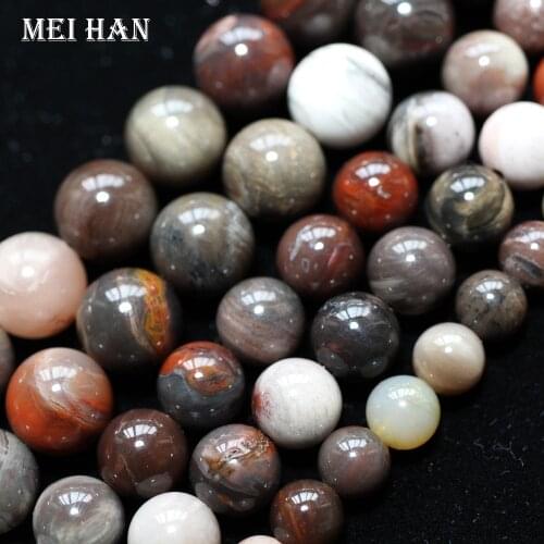 Meihan Free shipping 8mm 10mm 12mm natural Silicified wood smooth loose beads for bracelet design jewelry DIY making