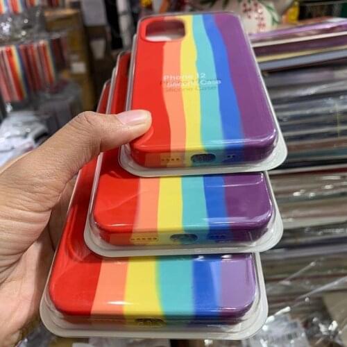 Art Rainbow Official Liquid Silicone Phone Case for iPhone 11 12 Pro MAX X XS XR Mini 7 8 Plus SE 2020 Original Protection Cover