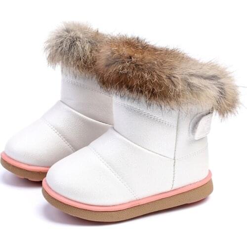 Kids Boots Childrens Rubber Boots Winter Children Thicken Plush Snow Boots Child Warm Leather Short Baby Infant white shoe
