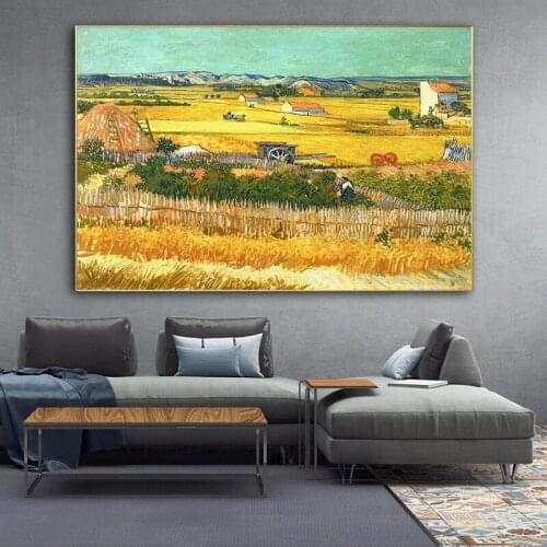 Harvest At La Crau By Van Gogh Landscape Canvas Painting Posters and Prints Wall Art Picture Reproductions for Living Room Decor