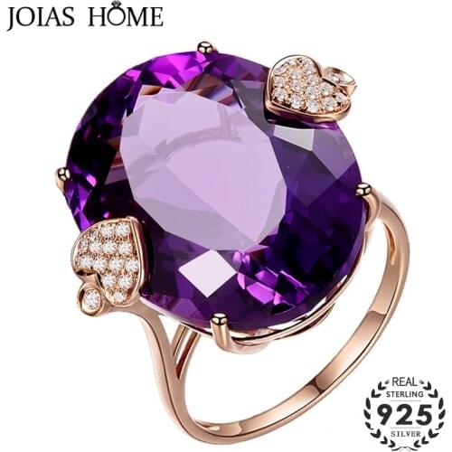 JoiasHome 925 Sterling Silve Ring For Women With Round Shape Amethyst Gemstones Women Partry Whlesale Gift Size 6-10