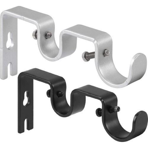 2PCS Double Curtain Rod Holder Bracket Heavy Duty Window Shower Curtain Drapery Wardrobe Pole Rod Support Braces Black Silver