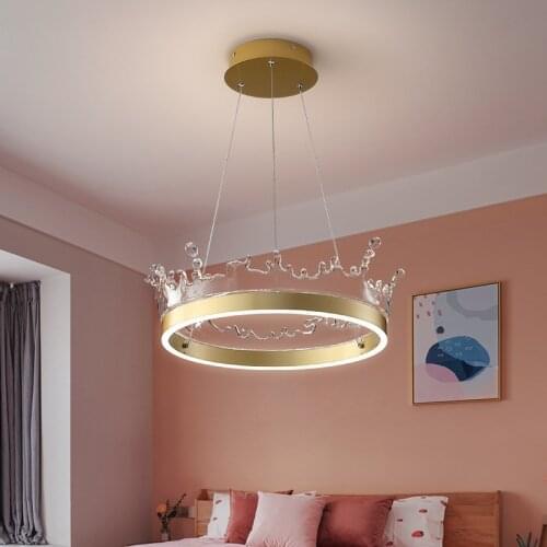 Princess Bedroom Crown Led Dimmable Pendant Light Gold Round Metal Led Pendant Lamp Led Suspend Lamp Fixtures Indoor Lighting