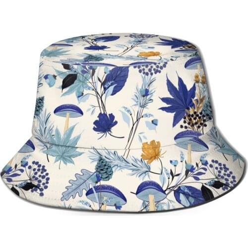NOISYDESIGNS Fashion Bucket Cap Mushroom Fungus Printed Blue Women Summer Caps Unisex Leisure Fisherman Hat Sun Hats Feminina