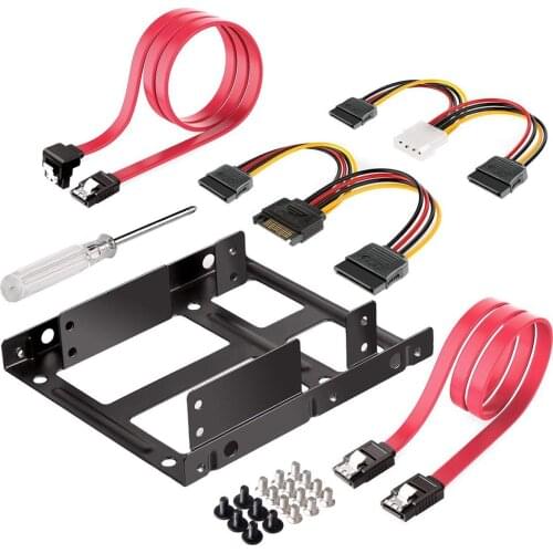 2X 2.5 inch SSD to 3.5 inch Internal Hard Disk Drive Mounting Kit Bracket (SATA Data Cables and Power Cables Included)