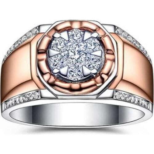 Wedding Rings for Men Wide Version Ring Full Drill Two-tone Rose Gold Flower Shape Zircon Male Ring Micro-inlay Simple Jewelry