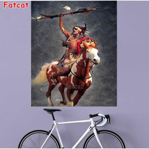 Full Square Diamond Art Kits Indian Horse Hunter Rhinestones Pictures Diamond Embroidery Cross Stitch 5D DIY Mosaic Art PP1987