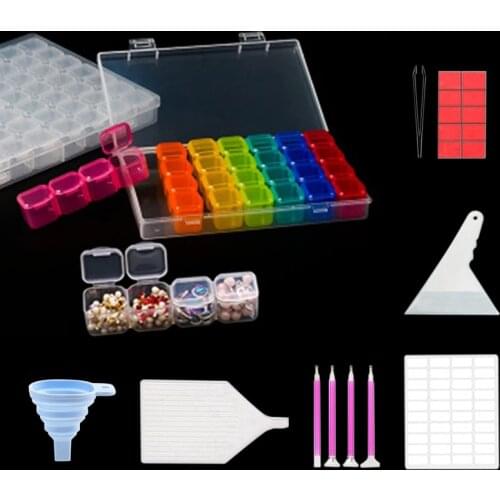 Diamond Painting Tools Kits with 28 Cells Plastic Storage Box Accessories Tool Sets for Diamond Painting Embroidery Cross Stitch