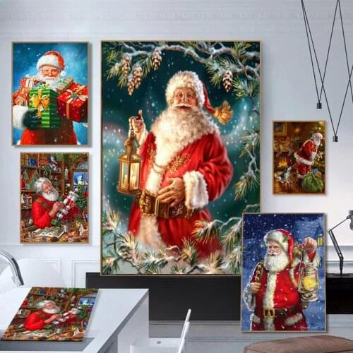Happy New Year Christmas Series Canvas Painting Santa Lantern Posters and Prints Modern Wall Art Picture Bedroom Decoration